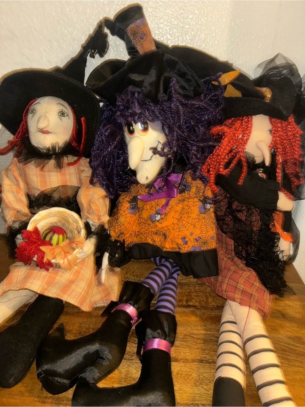 Vintage Witch Halloween Rag Dolls Set Of 5